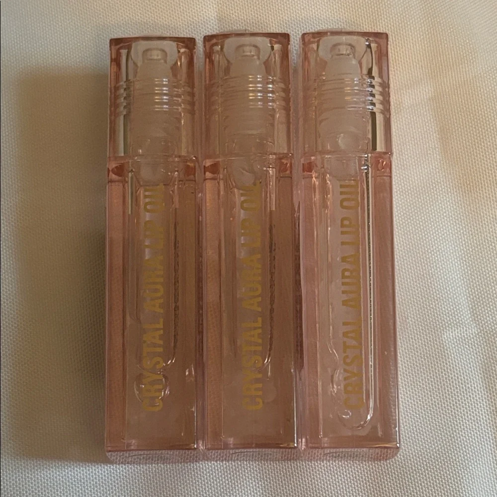 Makeup Revolution London Crystal Aura Lip Oil Rose Quartz Trio NIB